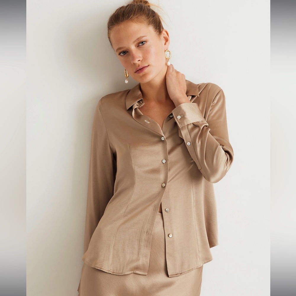 Madewell Darted Button Up Shirt in Satin SIZE 16 NWT